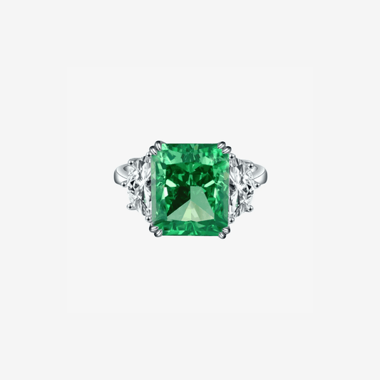 9 Carat, Emerald Green, Radiant Cut Cocktail Ring - MargalitRings