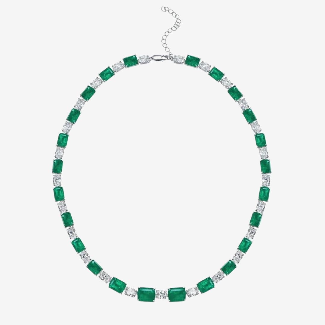 Emerald Green & Diamond Riviere Wedding Necklace, Bridal jewellery
