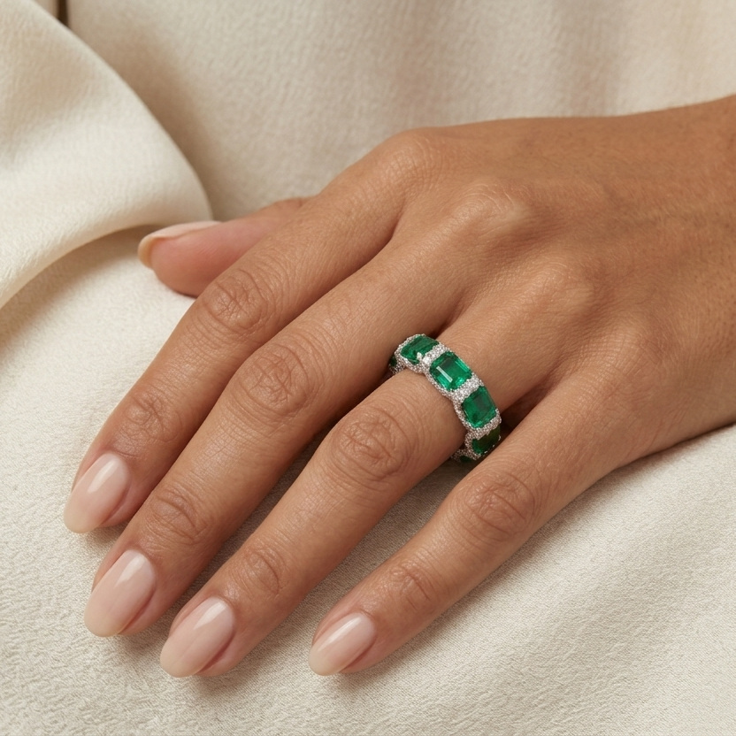 Emerald green Eternity ring