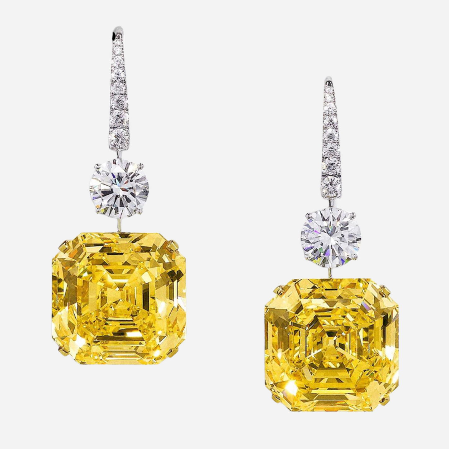 Enchanting Assher cut, Fancy Yellow Wedding Earrings by Margalit Rings.&nbsp;