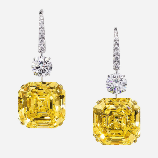 Enchanting Assher cut, Fancy Yellow Wedding Earrings by Margalit Rings.&nbsp;