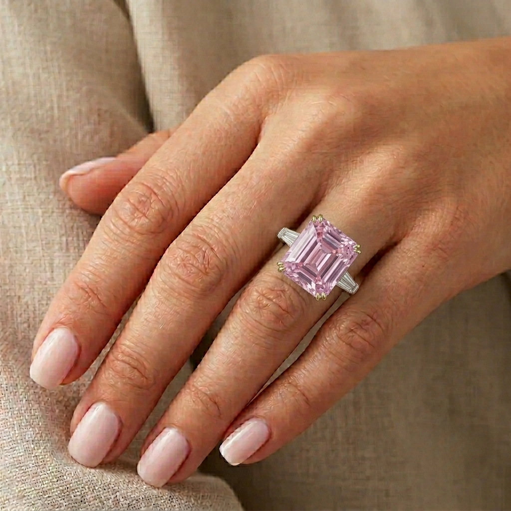 9.52 Carat, Fancy Pink, Asscher Cut Cocktail Ring