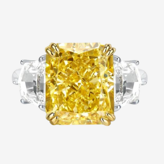 Fancy Yellow Cocktail Ring, Cushion Cut, 6 Carats, Sterling Silver - Margalit Rings