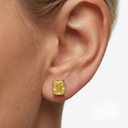 Fancy Yellow Diamond, Studs, 1 Carat, Radiant Cut