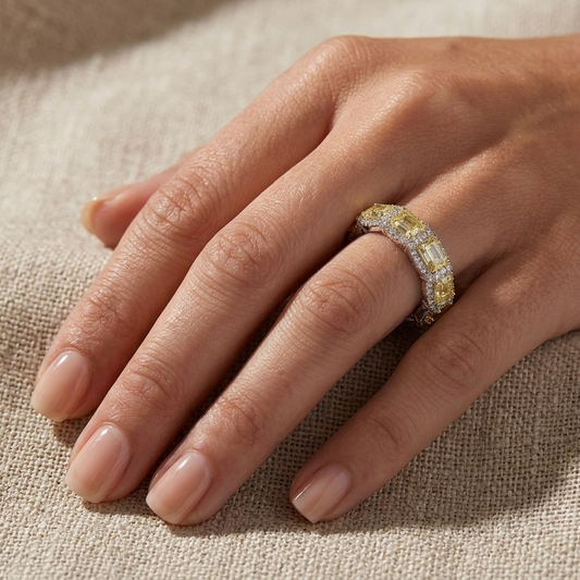Fancy Yellow, Emerald Cut, Eternity band
