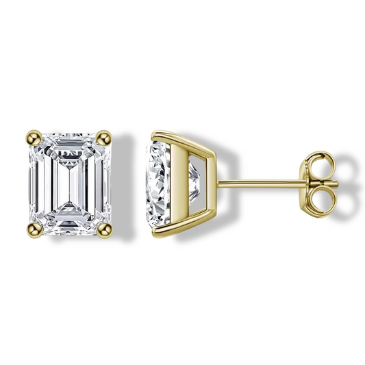 Emerald Cut, Gold, Wedding Day Studs