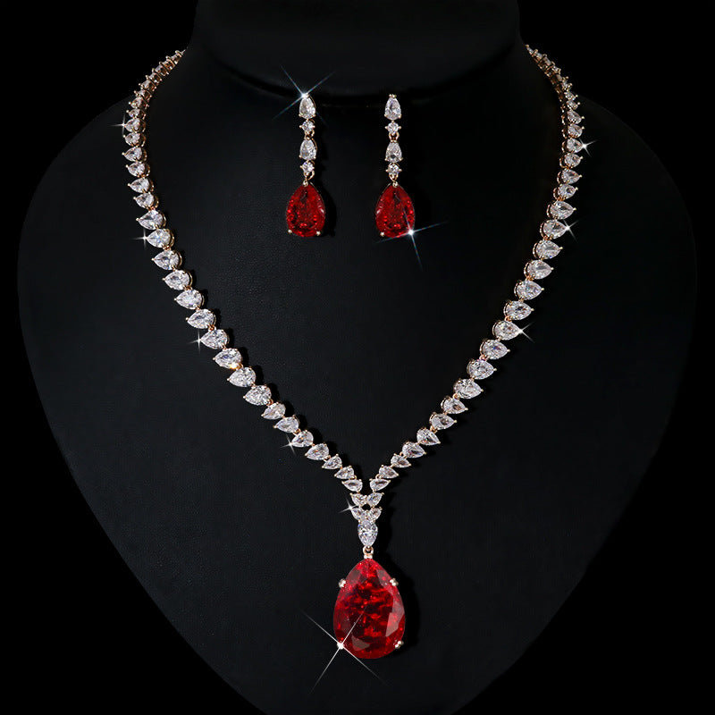 Red Ruby Bridal Jewellery, Wedding Day, Red Carpet Pendant & Earring Set | Wedding Day Jewellery, Diamond Simulant Jewellery by Margalit Rings