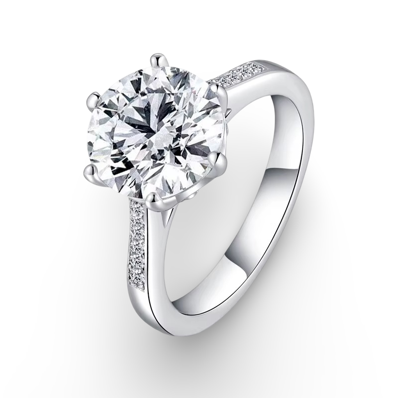 Round Cut Engagement Ring, 3.5 Carats, Sterling Silver