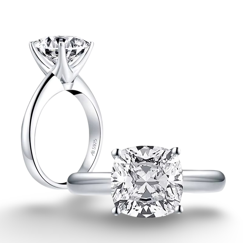 Cushion Cut Engagement Ring, 3 Carats, Sterling Silver