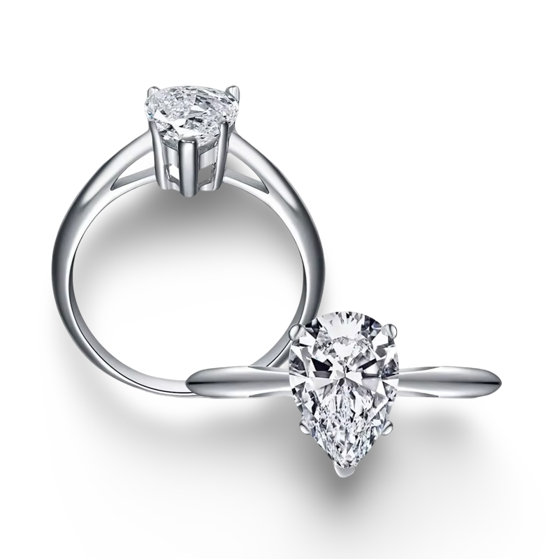 Pear Shape Engagement Ring, 2 Carats, Sterling Silver