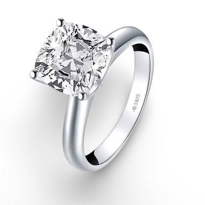 Cushion Cut Engagement Ring, 3 Carats, Sterling Silver
