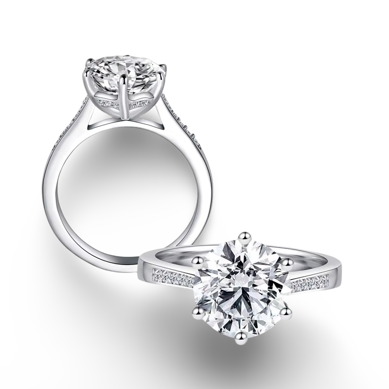 Round Cut Engagement Ring, 3.5 Carats, Sterling Silver