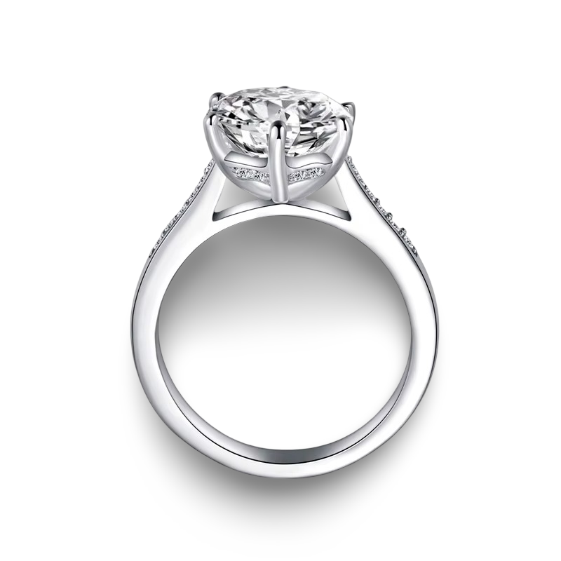 Round Cut Engagement Ring, 3.5 Carats, Sterling Silver