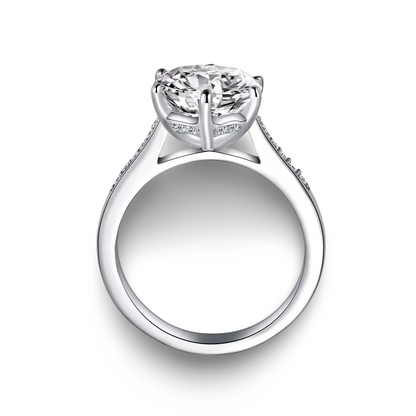Round Cut Engagement Ring, 3.5 Carats, Sterling Silver