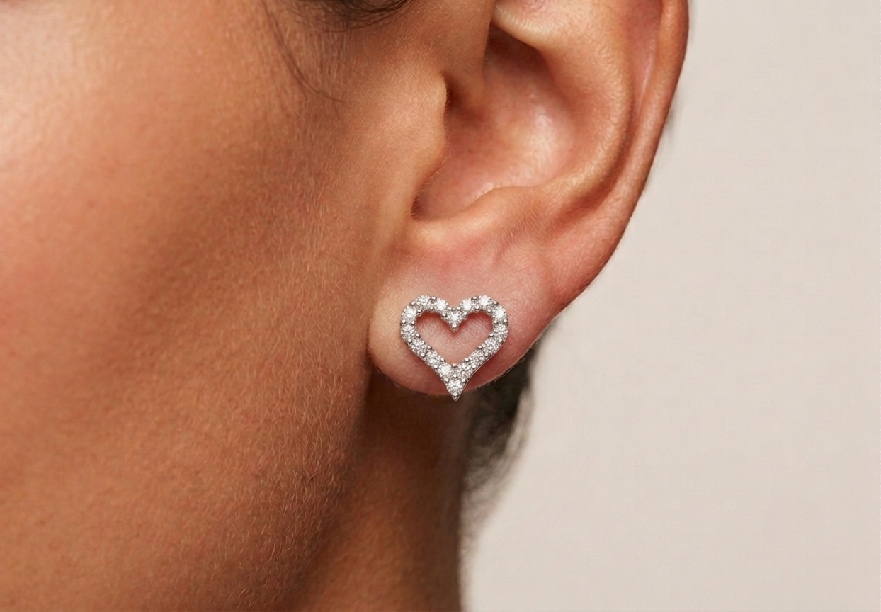 Heart Shape Silhouette, Bridal Studs, Sterling Silver