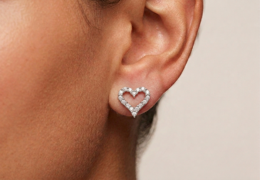 Heart Shape Silhouette, Bridal Studs, Sterling Silver