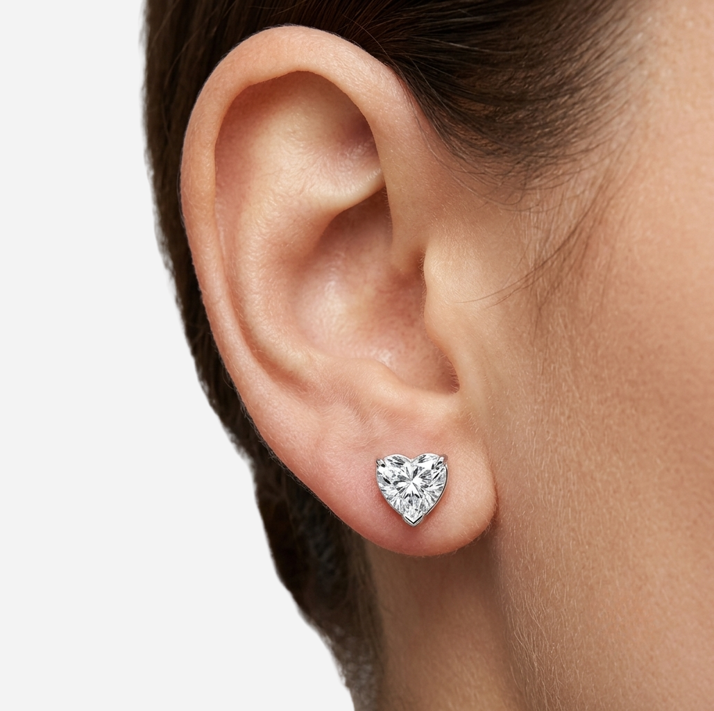 Heart Shape Sterling Silver, Bridal Studs, 1 Carat