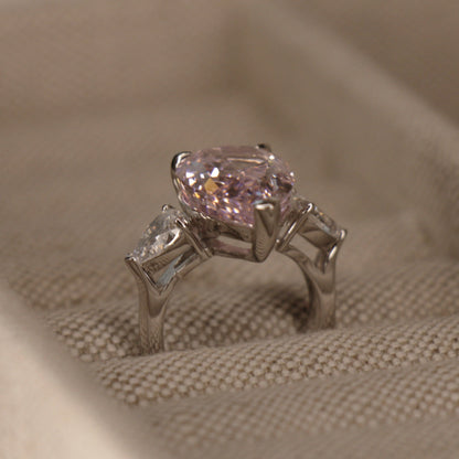 8 Carat Pink Pear Shape Engagement Ring on 925 Silver Band by Margalit Rings