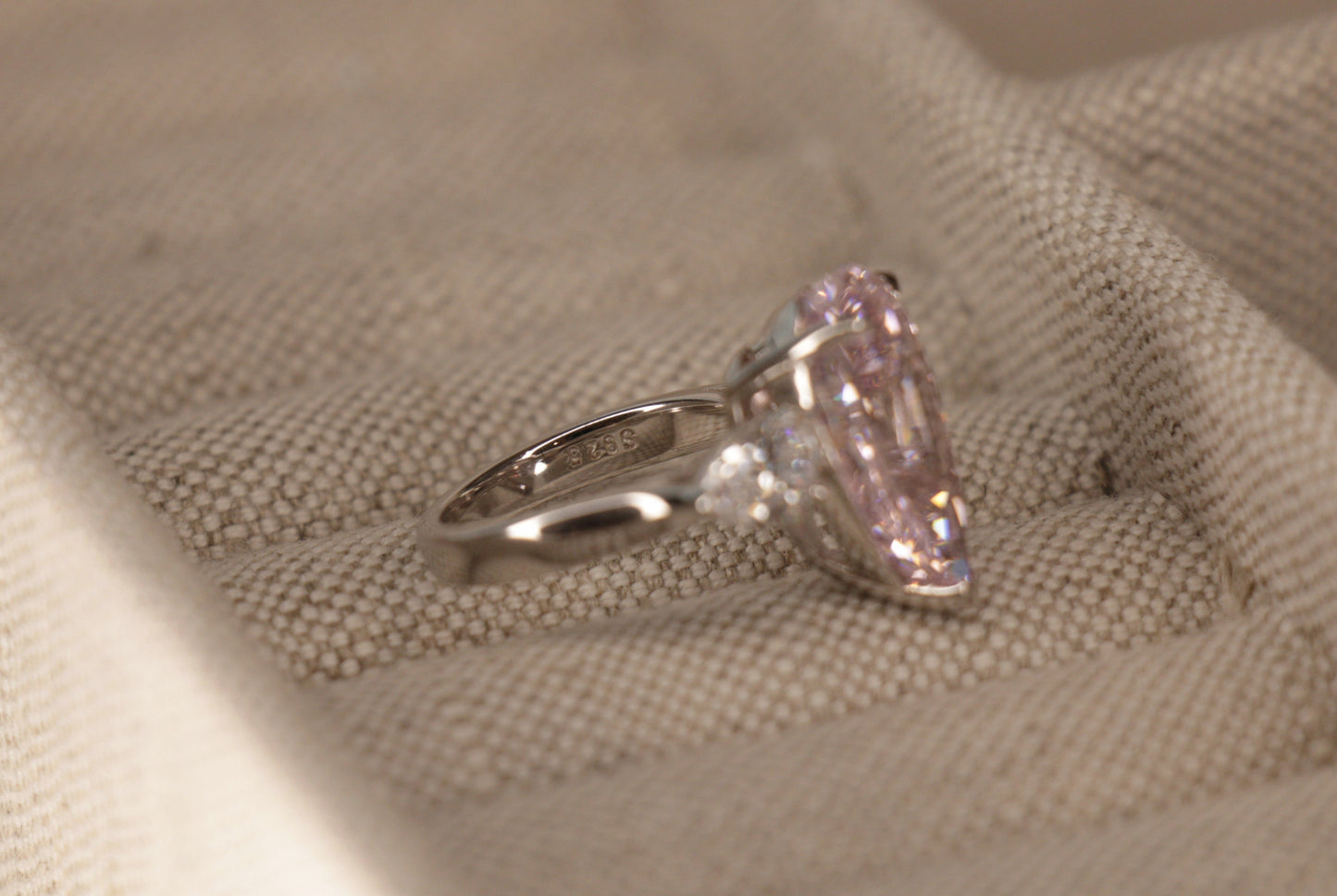 8 Carat Pink Pear Shape Engagement Ring on 925 Silver Band by Margalit Rings sterling silver markings
