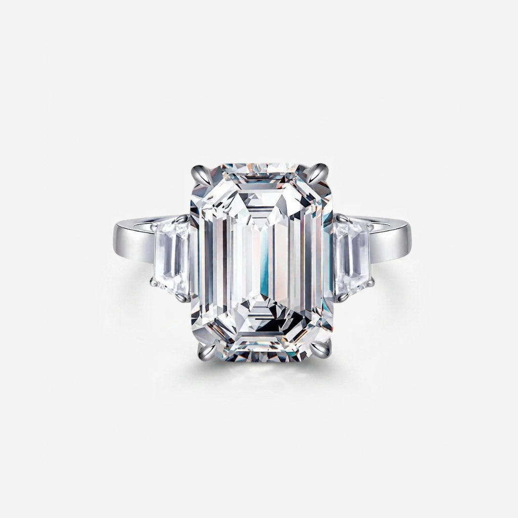 This stunning 10 carat emerald cut engagement ring is inspired by the stunning engagement ring given to Kim Kardashian by Kris Humphries in 2011.