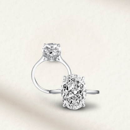 Kourtney Kardashian-inspired 6 Carat oval cut engagement ring with brilliant white lab-created gemstone, prong set in sterling silver
