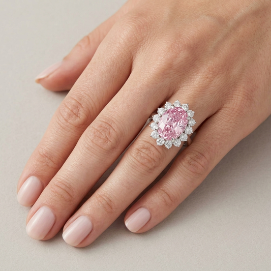 Lady Gaga's Engagement Ring, Pink Oval Sapphire, 6 Carats, sterling silver