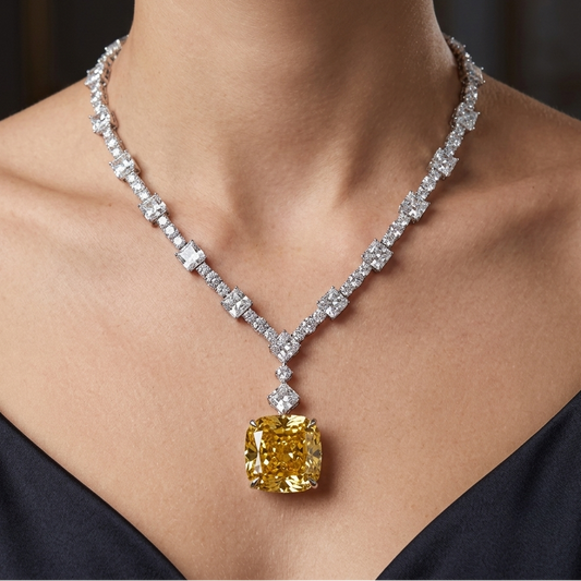 Lady Gage Red Carpet Yellow Diamond Met Gala Necklace 