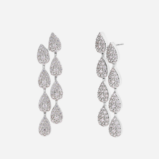 Leaf Shape, Silver Diamond Waterdrop Wedding Earrings by Margalit Rings | Wedding Day Jewellery, Diamond Simulant Jewellery by Margalit Rings