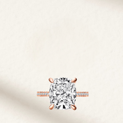 6 Carat cushion cut engagement ring with white lab-created gemstone, available in sterling silver, gold, and rose gold finishes

