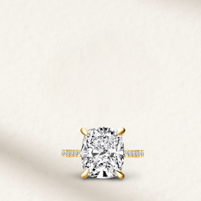 6 Carat cushion cut engagement ring with white lab-created gemstone, available in sterling silver, gold, and rose gold finishes

