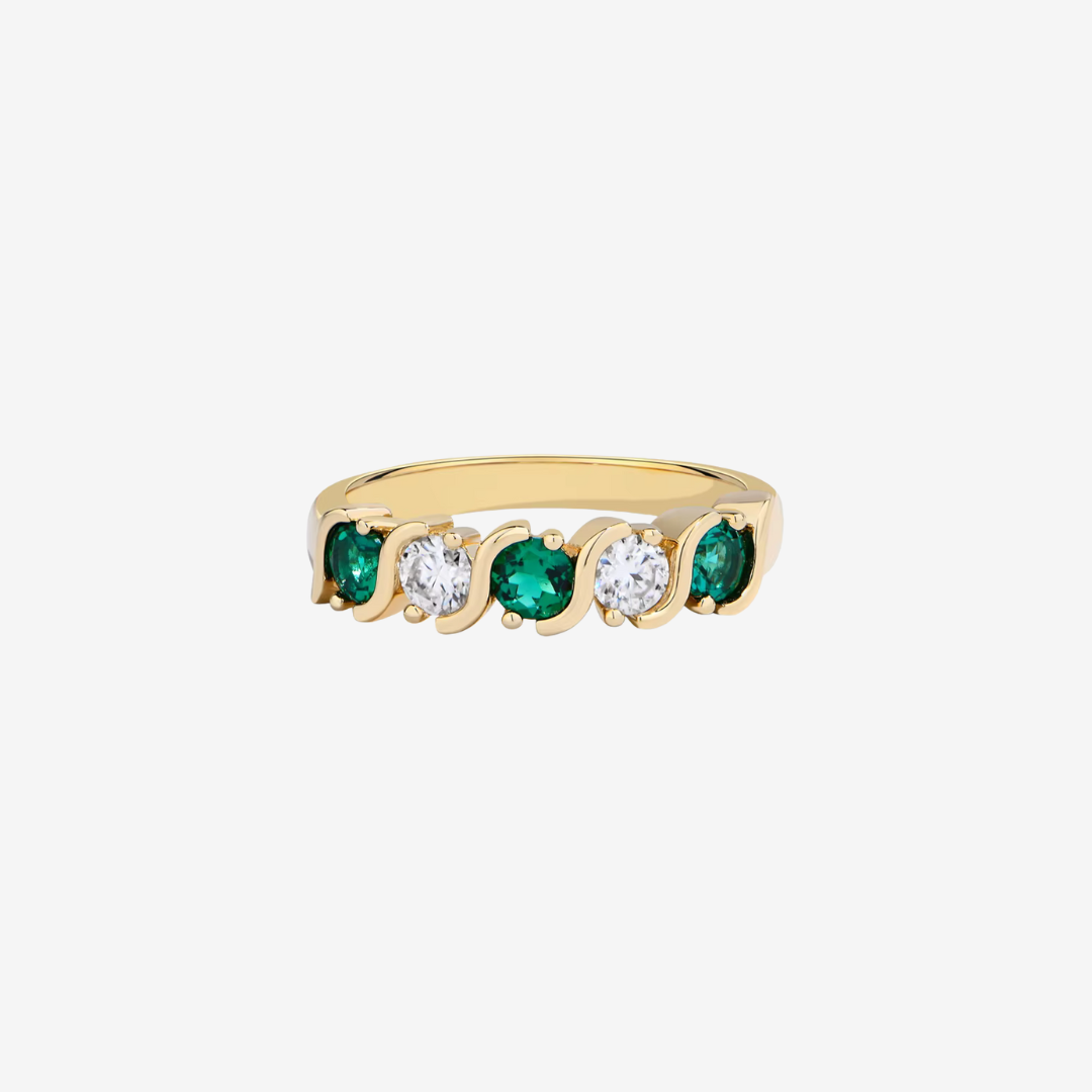 Mixed Gemstone Eternity Ring, Yellow Gold and Emerald Green by Margalit.