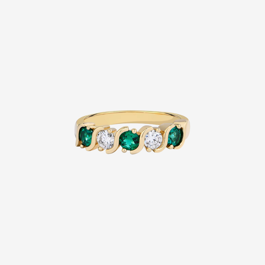 Mixed Gemstone Eternity Ring, Yellow Gold and Emerald Green by Margalit.