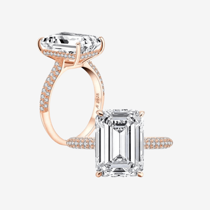 Nada Kumani Emerald Cut Engagement Ring, Pave, Rose Gold, 6 Carats - MargalitRings