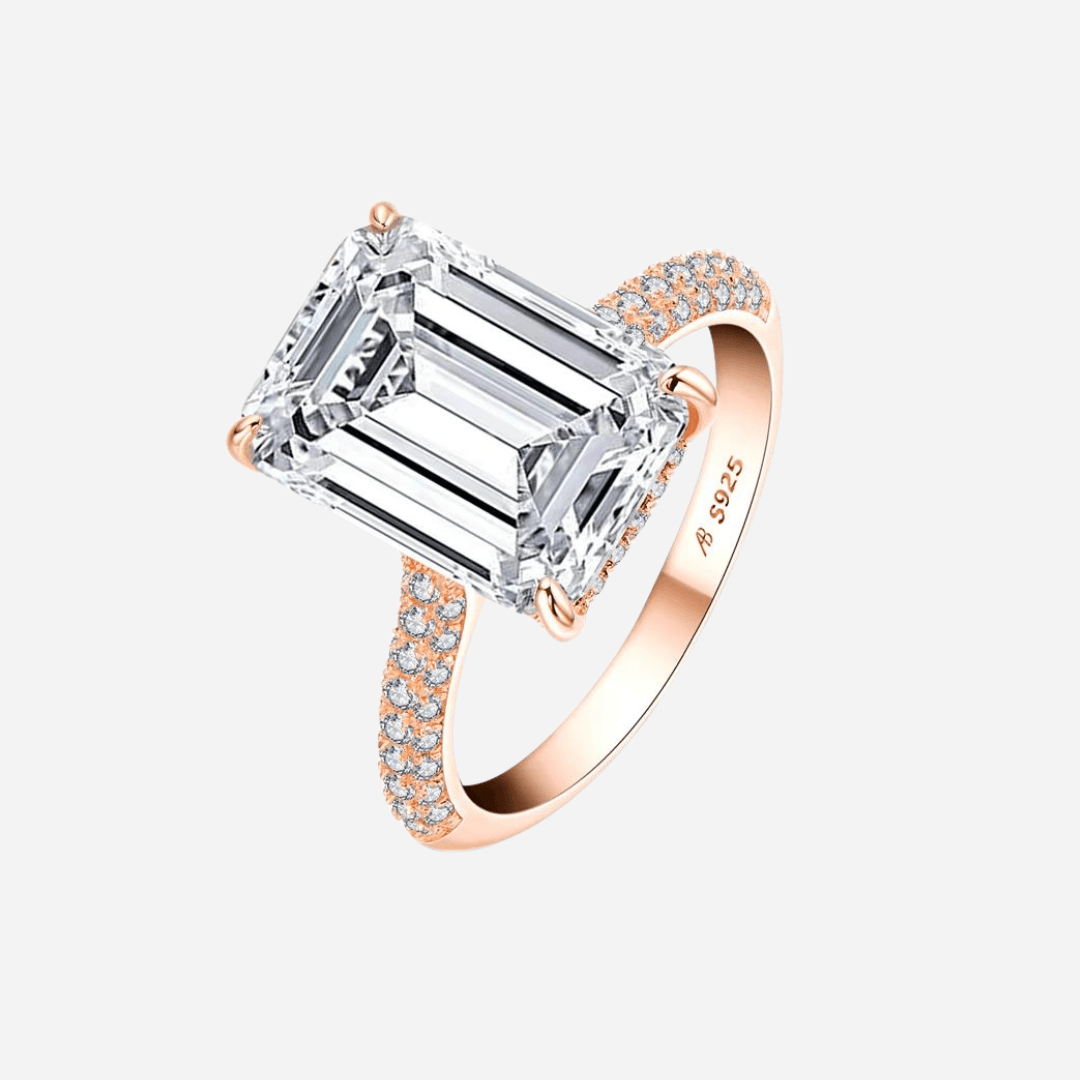 Nada Kumani Emerald Cut Engagement Ring, Pave, Rose Gold, 6 Carats - Margalit Rings