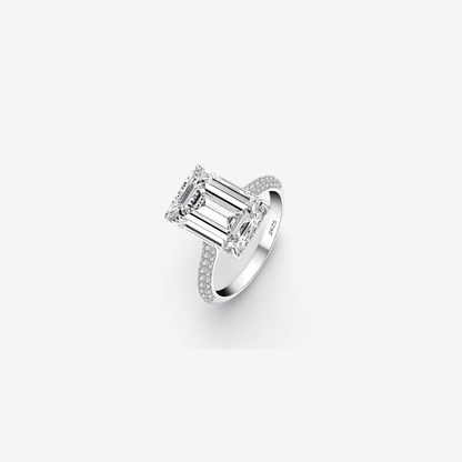 Nada Kumani Emerald Cut Engagement Ring, Pave, Sterling Silver, 6 Carats - MargalitRings