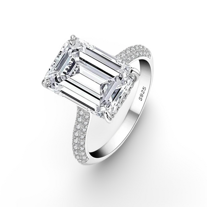 Nada Kumani Emerald Cut Engagement Ring, Pave, Sterling Silver, 6 Carats