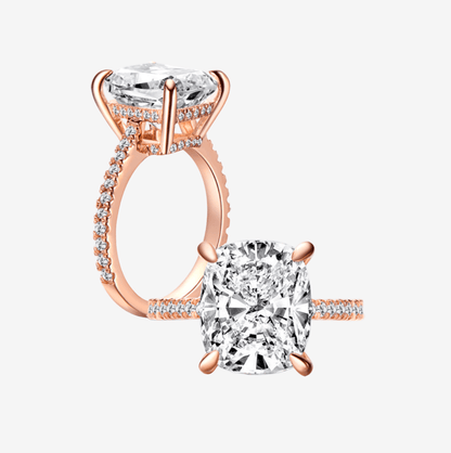 Cushion Cut Engagement Ring, 6 Carats, Hidden Halo, ROse Gold - MargalitRings