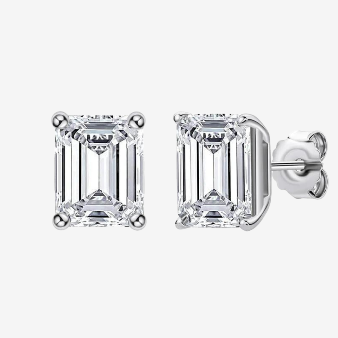 Emerald Cut, Sterling Silver, Wedding Day Studs