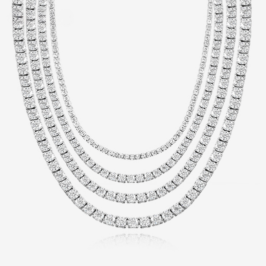 Our exceptional moissanite tennis necklace in 925 Sterling Silver is an exceptional piece to wear everyday or on special occasions with eveningwear and gowns