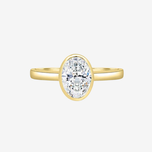 Our stunning 4 Carat bezel set, oval cut ring is an exceptional engagement ring or promise ring.&nbsp;