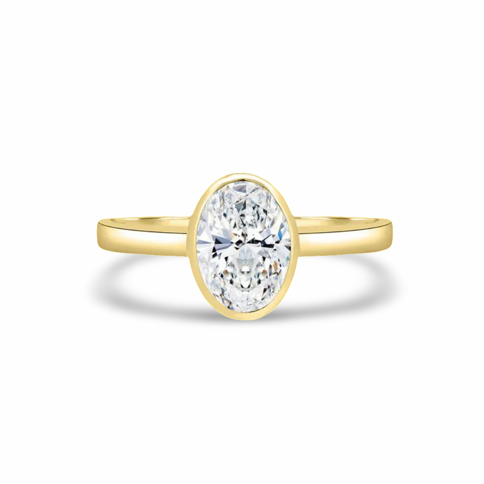 Oval Bezel Set, Engagement Ring, 2 Carats, Sterling Silver