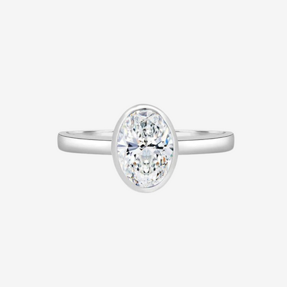 Oval Bezel Set, Engagement Ring, 2 Carats, Sterling Silver