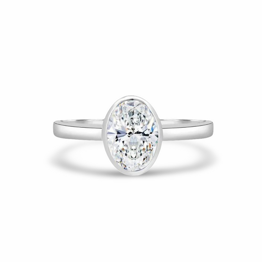 Oval Bezel Set, Engagement Ring, 2 Carats, Sterling Silver