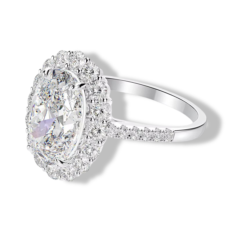 Oval Cut, 5 Carat, White Brilliant, Cocktail Ring, Sterling Silver, Side View