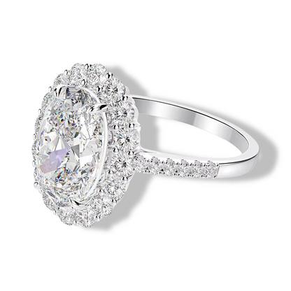 Oval Cut, 5 Carat, White Brilliant, Cocktail Ring, Sterling Silver, Side View