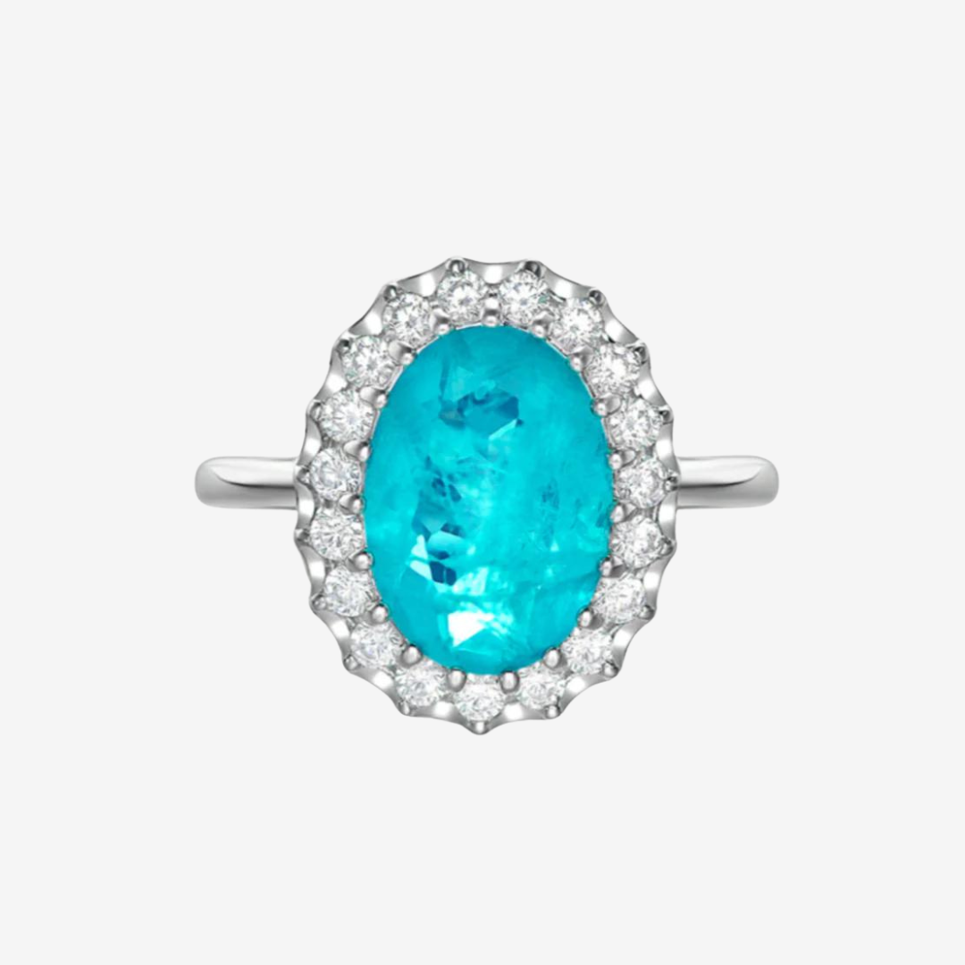 Oval Cut, Brazilian Paraiba Tourmaline & Diamond, Gemstone Ring