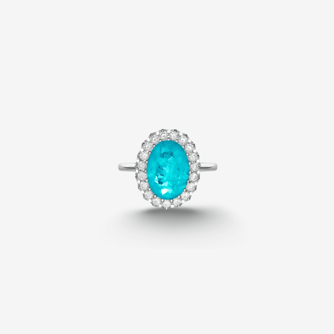 Oval Cut, Brazilian Paraiba Tourmaline & Diamond, Gemstone Ring - MargalitRings