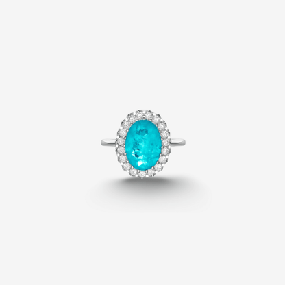 Oval Cut, Brazilian Paraiba Tourmaline & Diamond, Gemstone Ring - MargalitRings