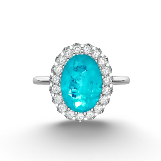 Oval Cut, Brazilian Paraiba Tourmaline & Diamond, Gemstone Ring