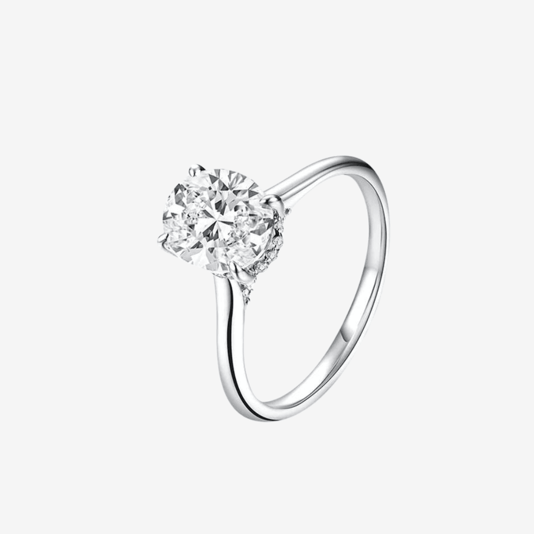 Oval Cut Engagement Ring, 2 Carats, 14k Sterling Silver - MargalitRings